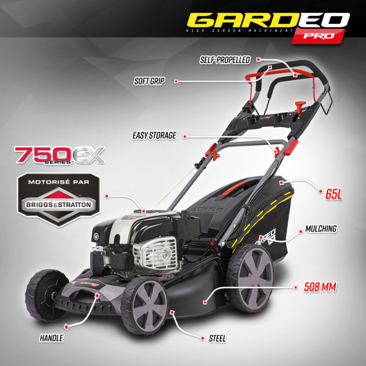 Tondeuse thermique tractée 161CC avec moteur Briggs and Stratton, mulching et éjection latérale - Gardeo Pro