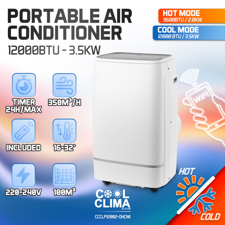 Climatiseur mobile réversible chaud/froid 12000BTU - 3.5KW avec télécommande et fonction Wifi