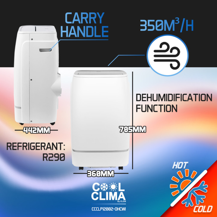 Climatiseur mobile réversible chaud/froid 12000BTU - 3.5KW avec télécommande et fonction Wifi