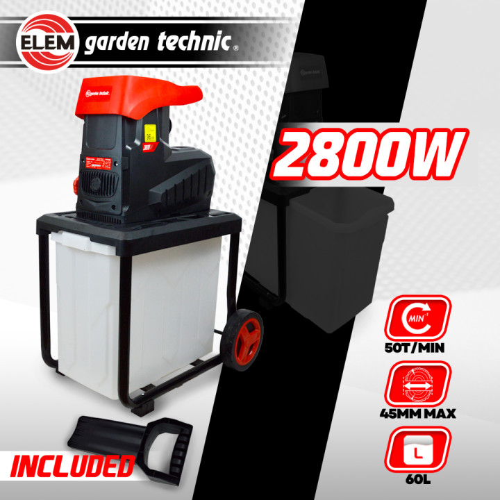 Broyeur de végétaux électrique silencieux 2800W - 45MM