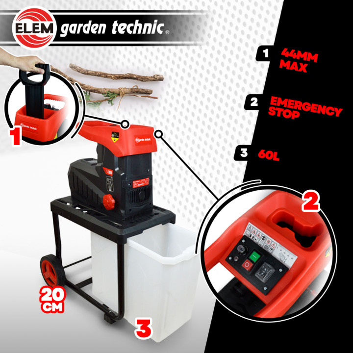 Broyeur de végétaux électrique silencieux 2800W - 45MM
