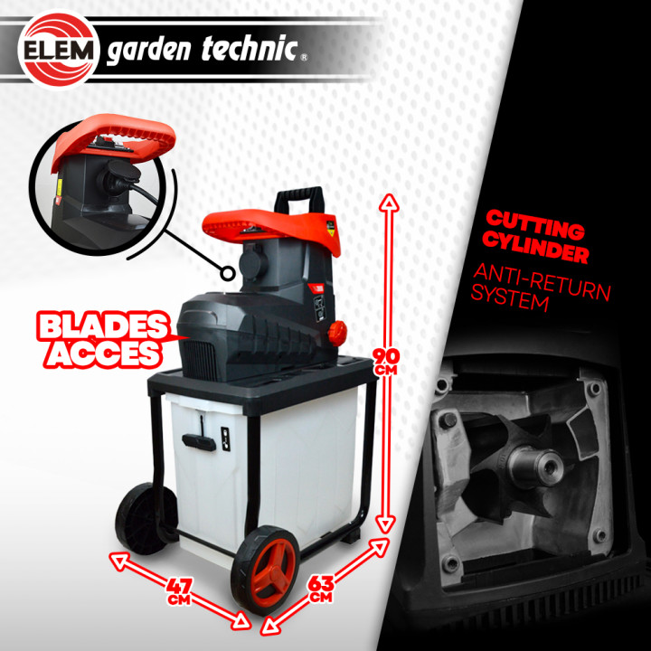 Broyeur de végétaux électrique silencieux 2800W - 45MM