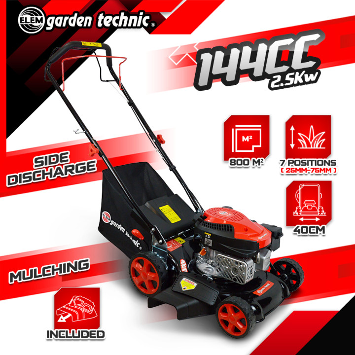 Tondeuse thermique tractée 144 CC - 40cm - mulching et éjection latérale