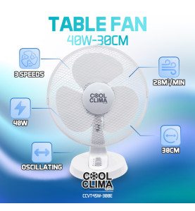 Ventilateur de table 40W - 30cm - 3vitesses