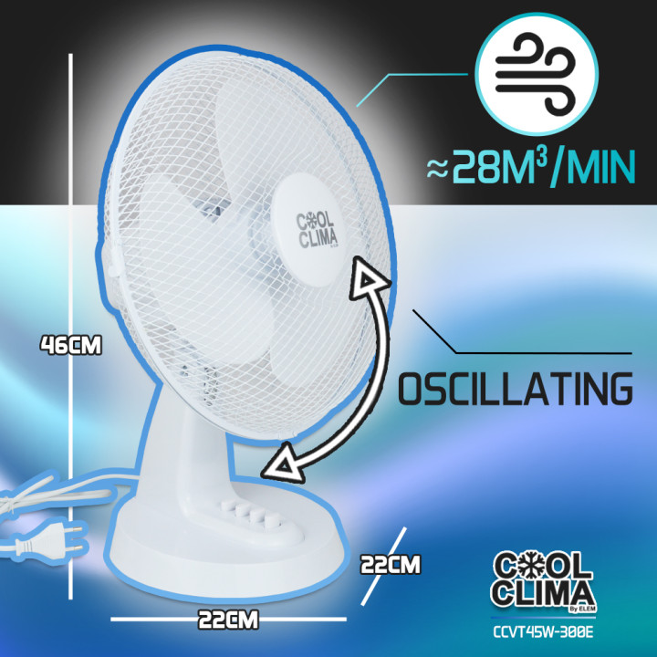 Ventilateur de table 40W - 30cm - 3vitesses
