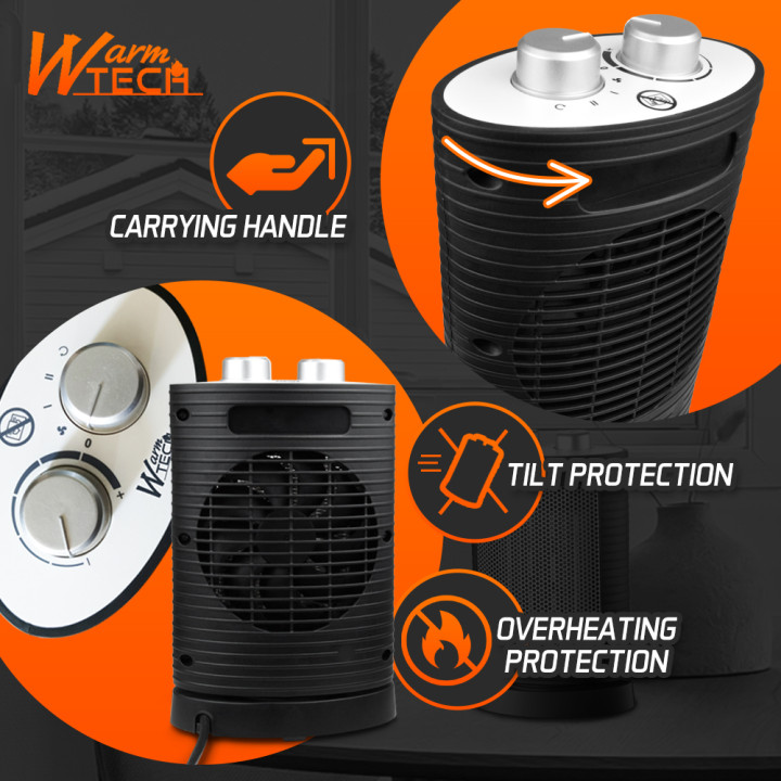 Radiateur céramique oscillant 1500W - 2 puissances + ventilateur - Avec Thermostat