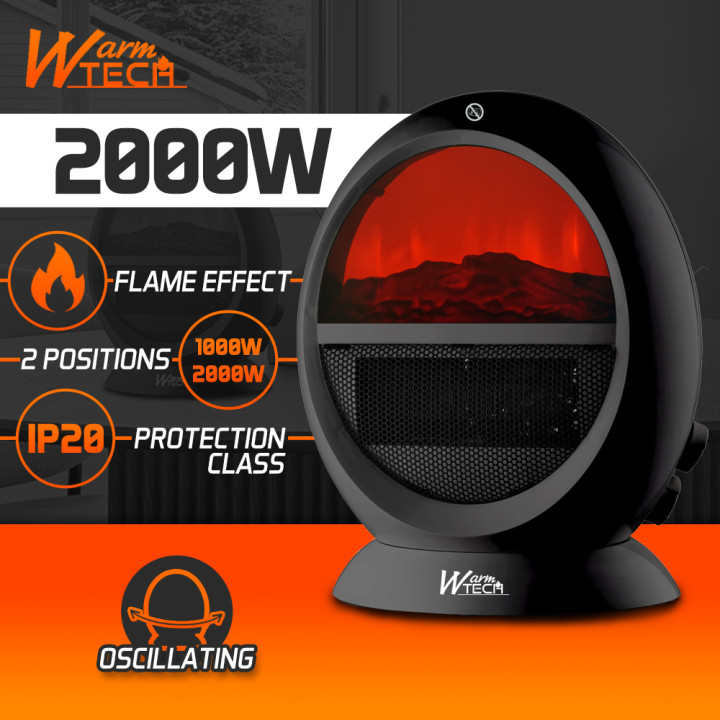 Chauffage soufflant oscillant 2000W - ambiance feu de bois.