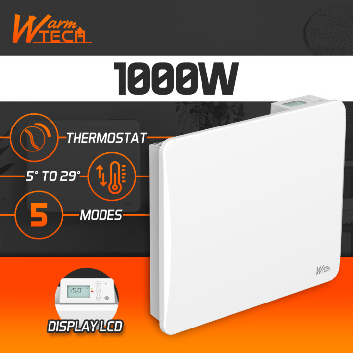 Radiateur inertie céramique 1000 W - IP24 - Fil pilote 6 ordres