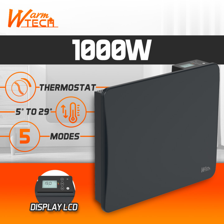 Radiateur inertie céramique 1000 W - IP24 - Fil pilote 6 ordres.