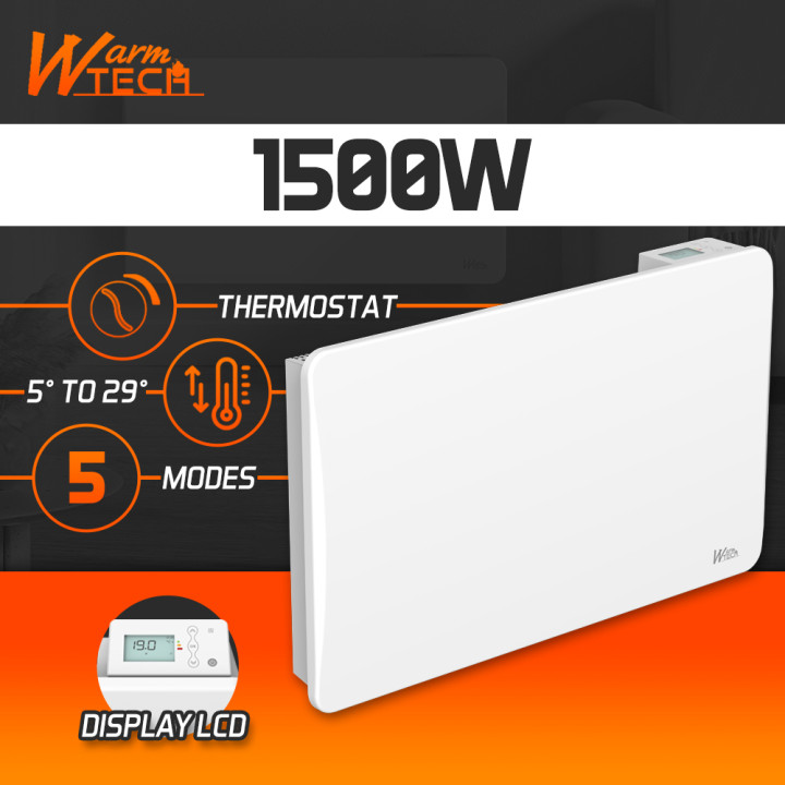 Radiateur inertie céramique 1500 W - IP24 - Fil pilote 6 ordres.