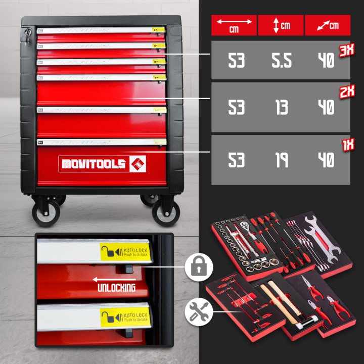 Servante d'atelier 6 tiroirs + 54 accessoires