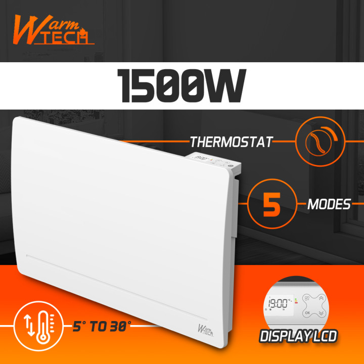 Radiateur inertie fonte 1500 W - IP24 - NF - Fil pilote 6 ordres.