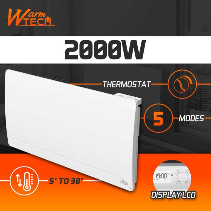 Radiateur inertie fonte 2000 W - IP24 - NF - Fil pilote 6 ordres.
