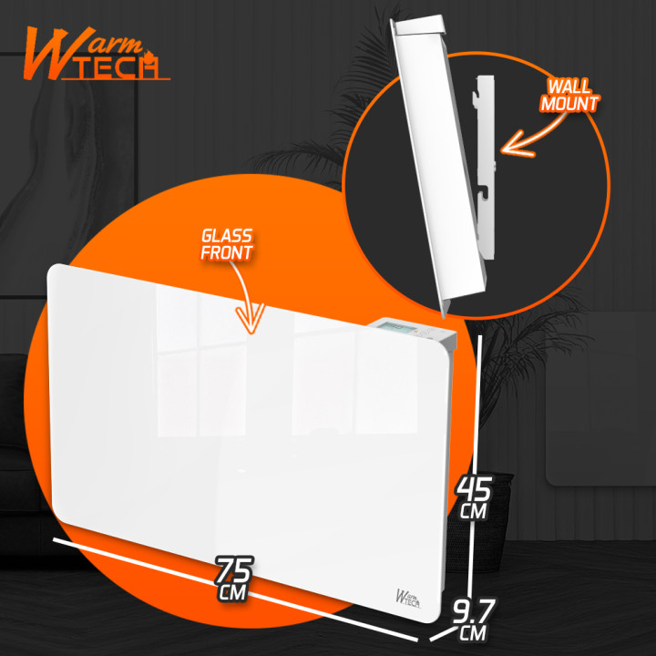 Radiateur inertie céramique avec façade en verre 1500 W - IP24 - NF - Fil pilote 6 ordres