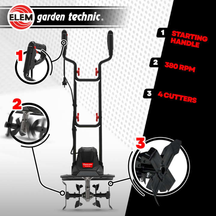 Motobineuse électrique 1050W - 4 fraises - 36cm - Elem Garden