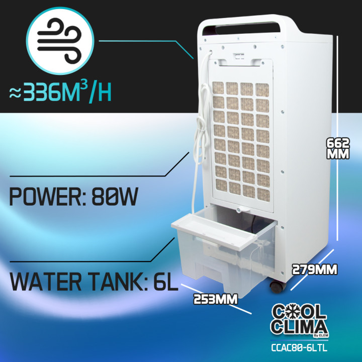 Rafraichisseur d'air 80W - 6L avec télécommande
