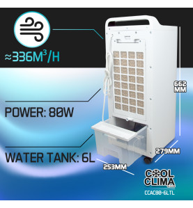 Rafraichisseur d'air 80W - 6L avec télécommande