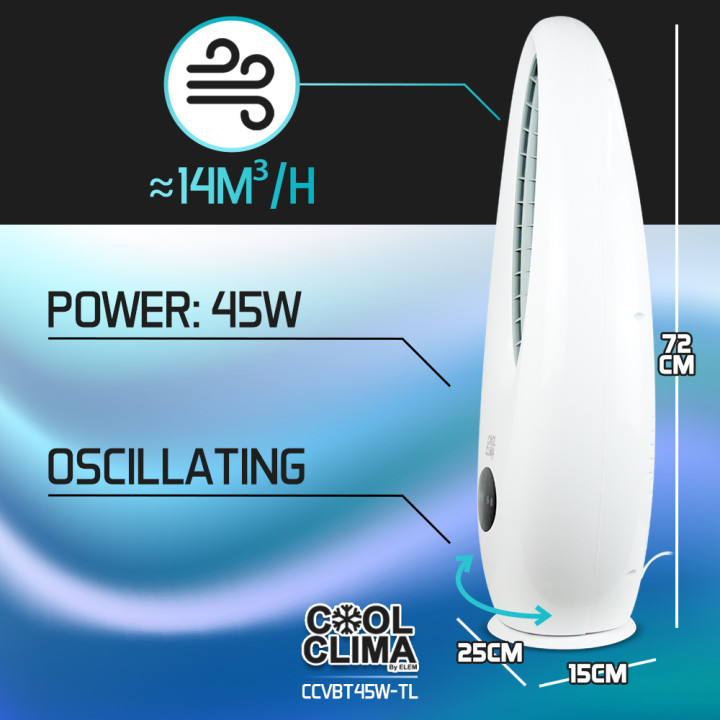Ventilateur oscillant sans pales 45W avec télécommande