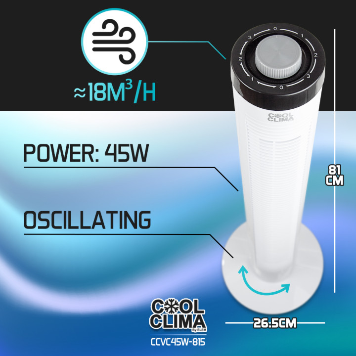 Ventilateur colonne 45W oscillant