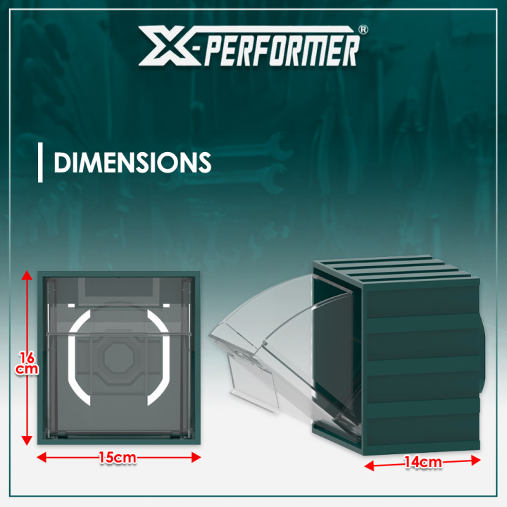 Boîte de rangement avec fenêtre pivotante compatible avec le concept rangement X-Performer