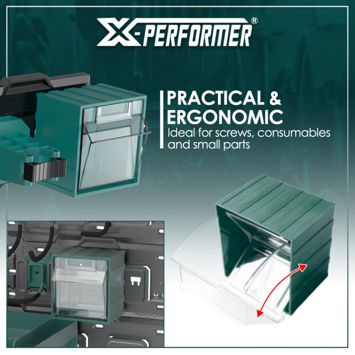 Boîte de rangement avec fenêtre pivotante compatible avec le concept rangement X-Performer