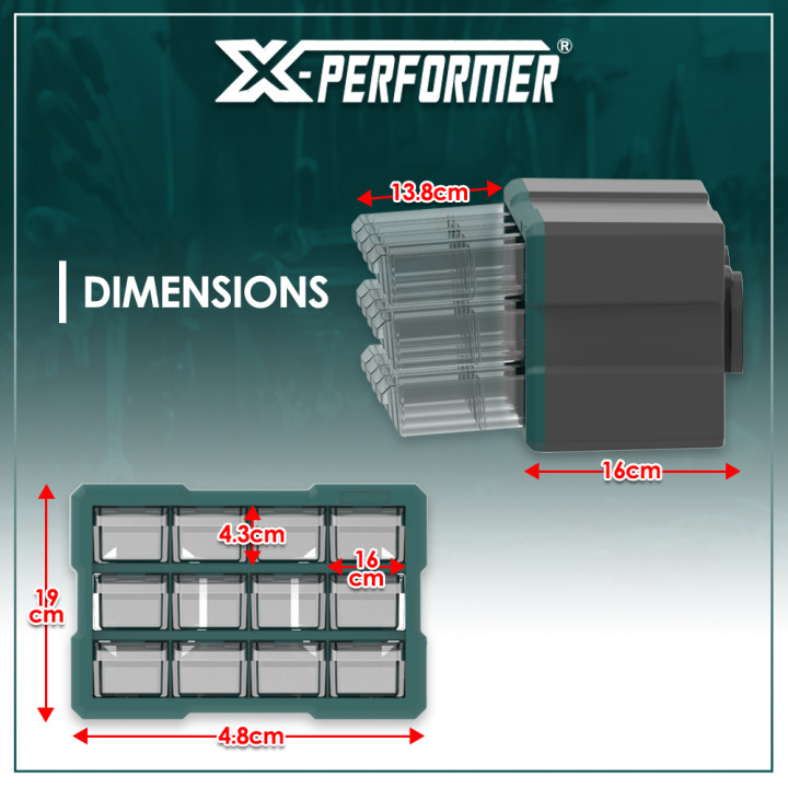 Organiseur 12 compartiments compatible avec le concept rangement X-Performer