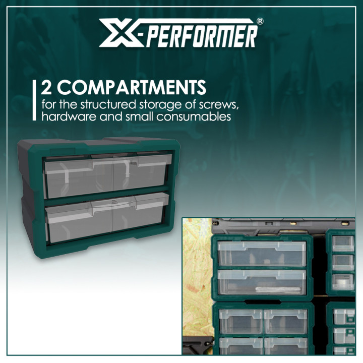 Organiseur 2 compartiments compatible avec le concept rangement X-Performer