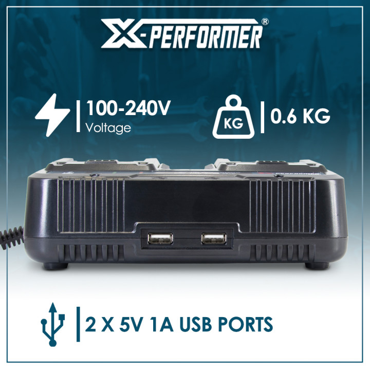 Chargeur double rapide avec ports USB pour batterie concept X-Performer