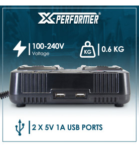 Chargeur double rapide avec ports USB pour batterie concept X-Performer
