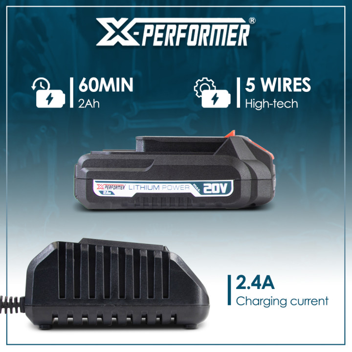 Kit de démarrage composé d'une batterie 2A et d'un chargeur simple pour concept X-Performer.