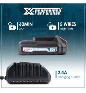 Kit de démarrage composé d'une batterie 2A et d'un chargeur simple pour concept X-Performer.