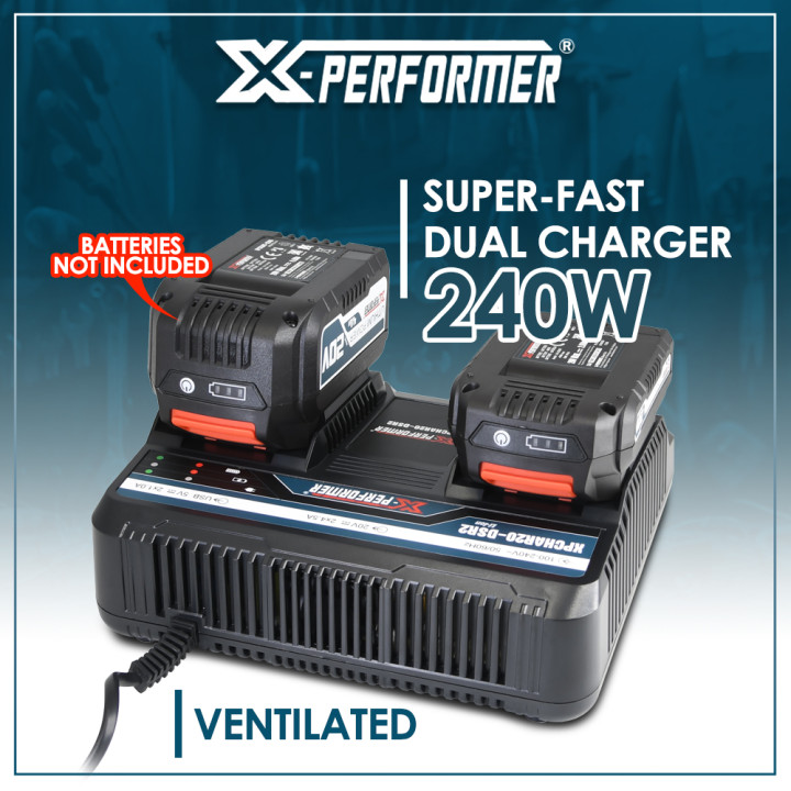 Chargeur double super rapide ventilé avec ports USB pour batterie concept X-Performer