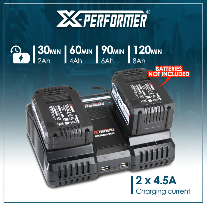 Chargeur double super rapide ventilé avec ports USB pour batterie concept X-Performer