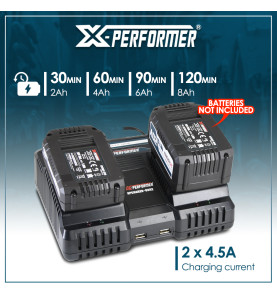 Chargeur double super rapide ventilé avec ports USB pour batterie concept X-Performer