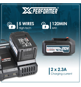 Kit de démarrage composé de 2 batteries 4A et un chargeur double pour concept X-Performer.
