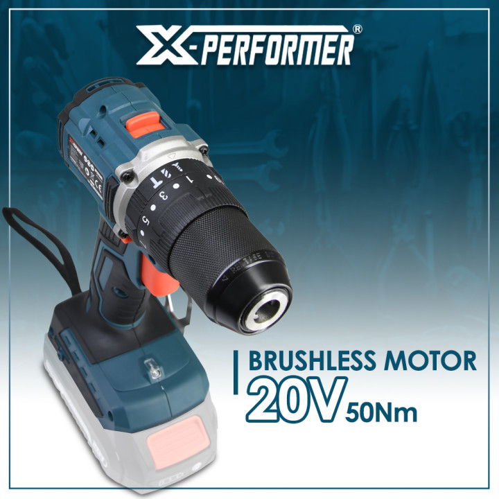 Perceuse visseuse percussion 20V - 50Nm avec moteur brushless livrée sans batterie ni chargeur