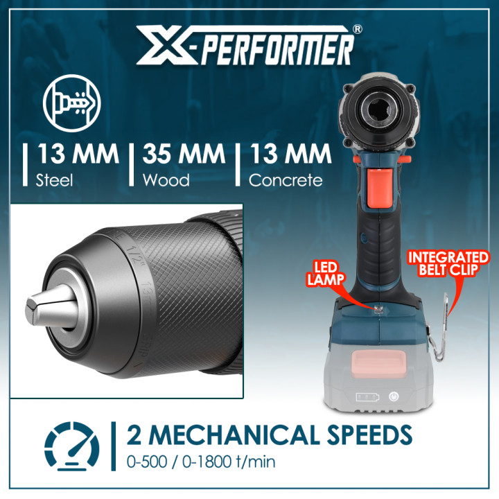 Perceuse visseuse percussion 20V - 50Nm avec moteur brushless livrée sans batterie ni chargeur