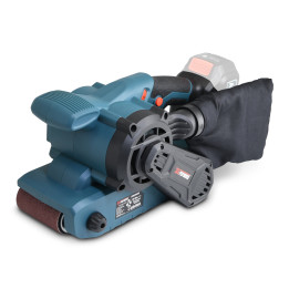 Ponceuse à bande sans fil 20V avec vitesse variable et moteur brushless livrée sans batterie ni chargeur.