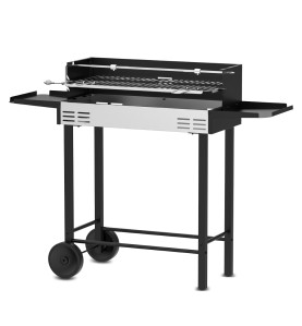 Barbecue charbon de bois avec roues et broche, surface de cuisson 68x33cm