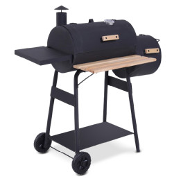 Barbecue charbon de bois, fumoir avec roues et thermomètre, surface de cuisson 54x30cm
