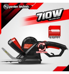 Taille haies électrique 710W - Lame 61cm - Poignée arrière rotative - Elem Garden
