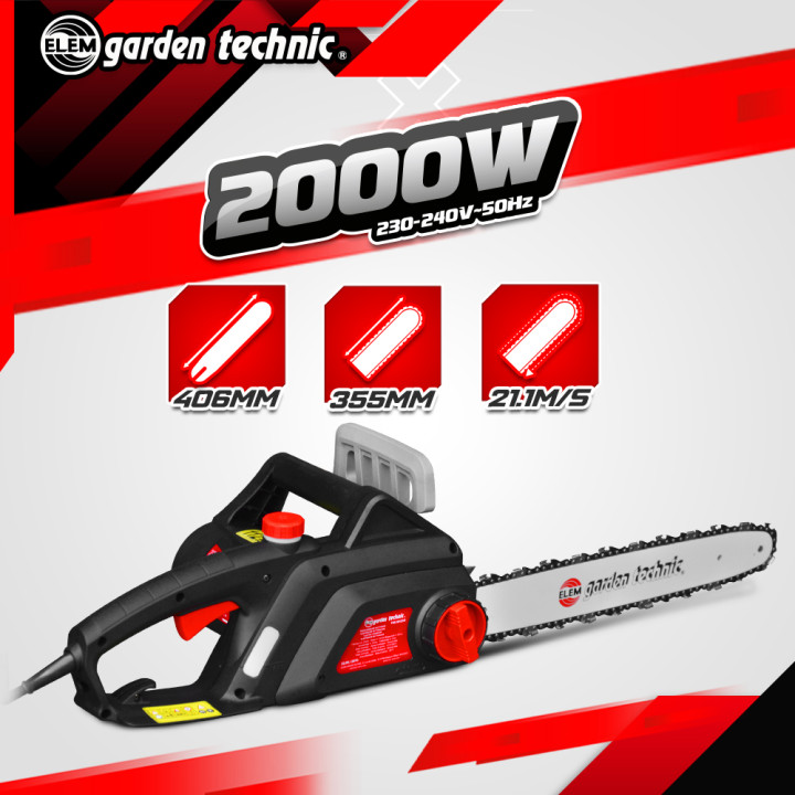 Tronçonneuse électrique 2000W - Guide 40cm - 12,1 m/s - Elem garden