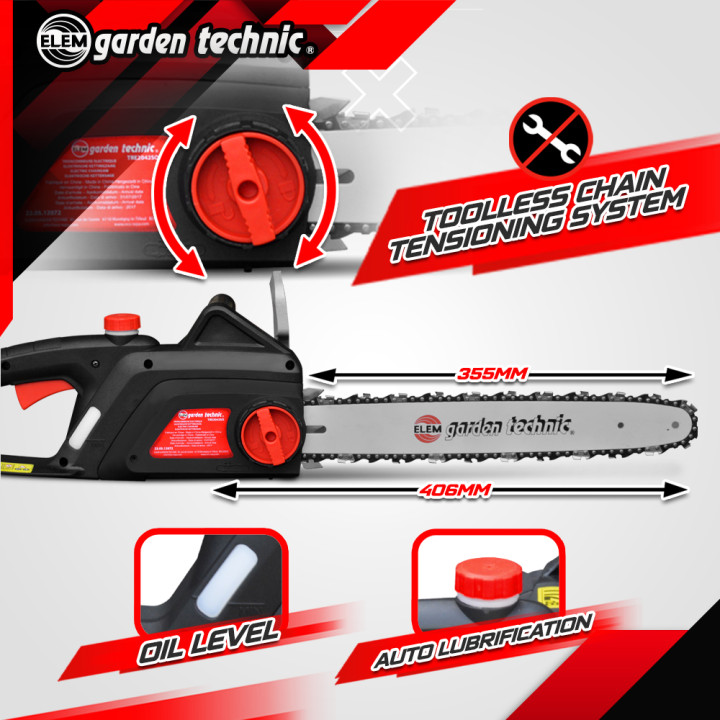 Tronçonneuse électrique 2000W - Guide 40cm - 12,1 m/s - Elem garden