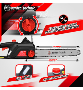 Tronçonneuse électrique 2000W - Guide 40cm - 12,1 m/s - Elem garden