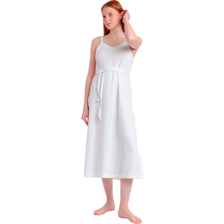 Robe estivale mi-longue fines bretelles Linen Style