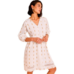 Robe de plage courte brodée manches trois-quarts COMPLEMENTOS