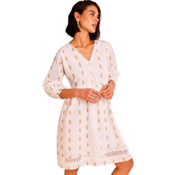 Robe de plage courte brodée manches trois-quarts COMPLEMENTOS