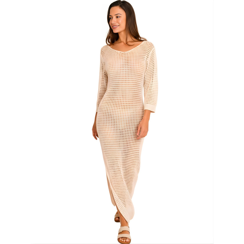 Robe de plage longue ajourée manches longues COMPLEMENTOS