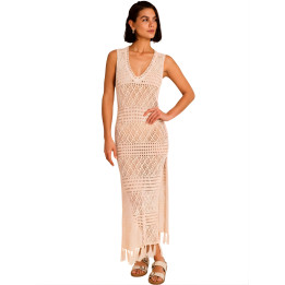 Robe de plage longue ajourée à franges COMPLEMENTOS