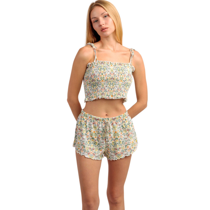 Pyjama short caraco court Yellow Garden